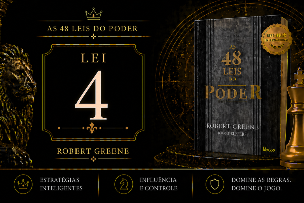 Um líder calmo e silencioso observando uma reunião, ilustrando a aplicação da Lei 4 das 48 Leis do Poder.